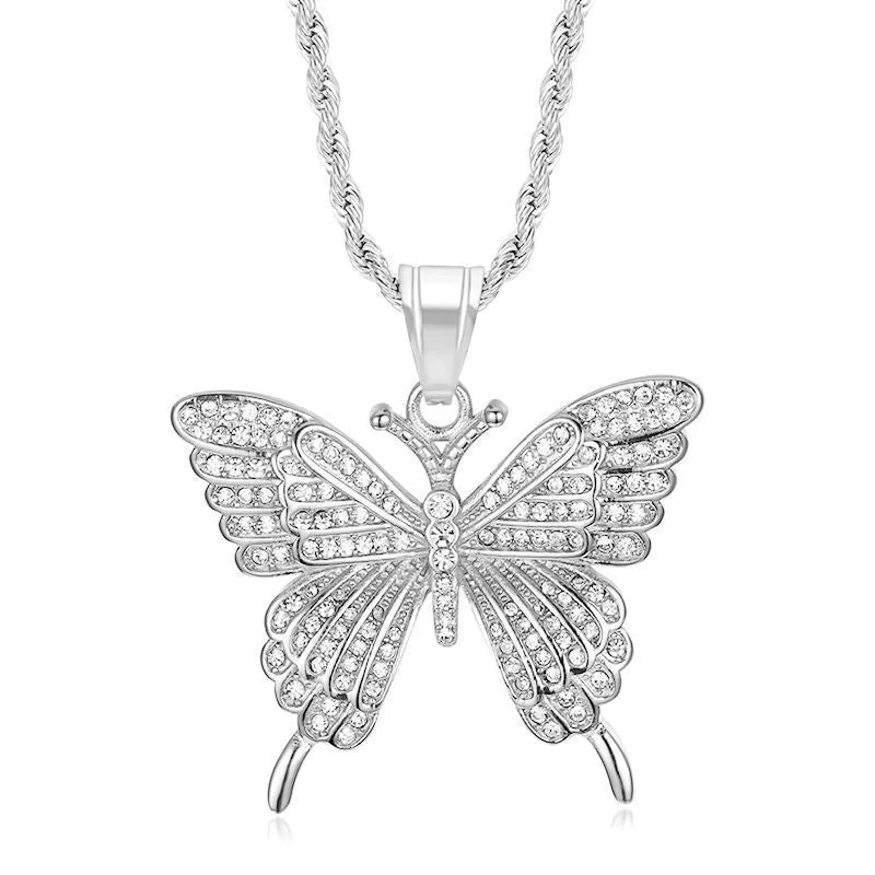 1 Piece 47*44mm 60cm 304 Stainless Steel Rhinestones Gold Plated Butterfly Pendant Chain