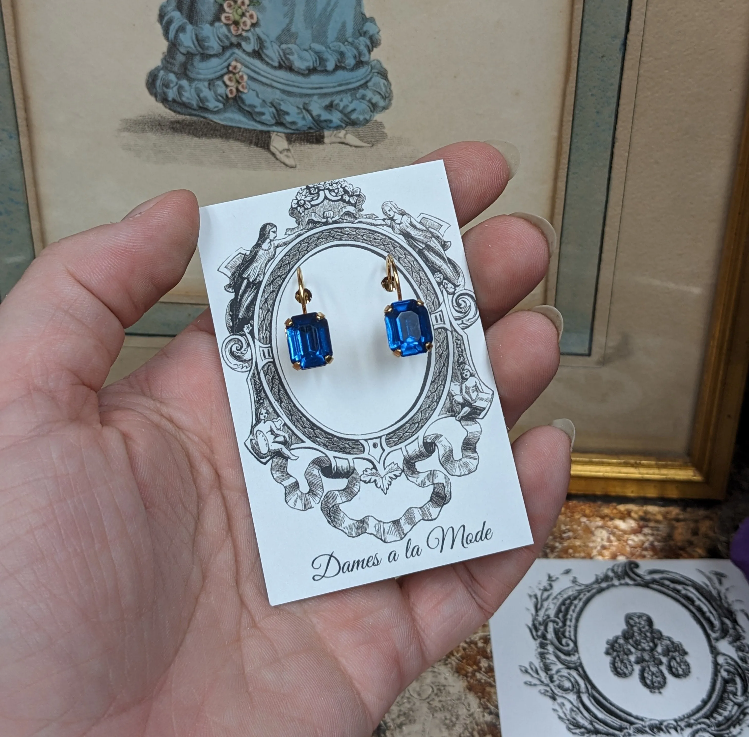 $10 Treats! Sapphire Crystal Earrings - Tiny Octagon