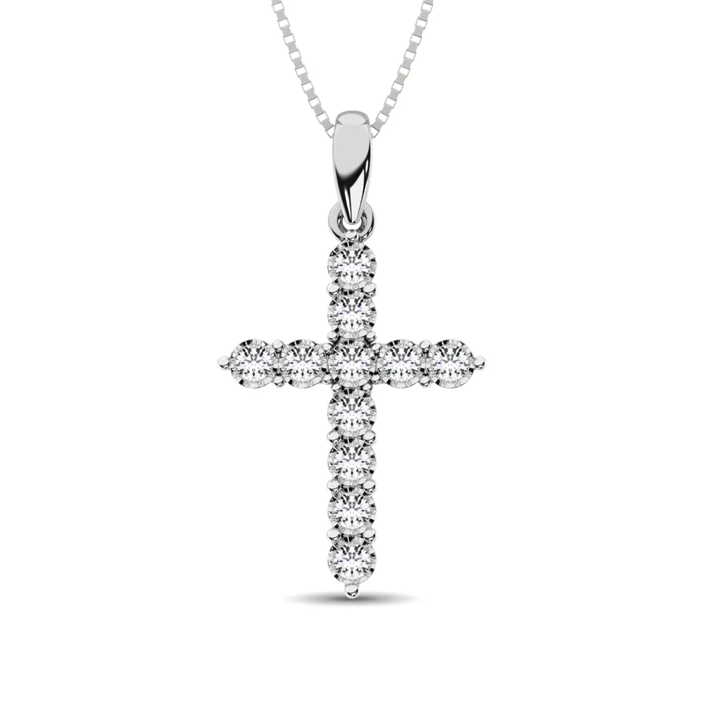 10K White Gold 1/8 Ct.Tw.Diamond Cross Pendant