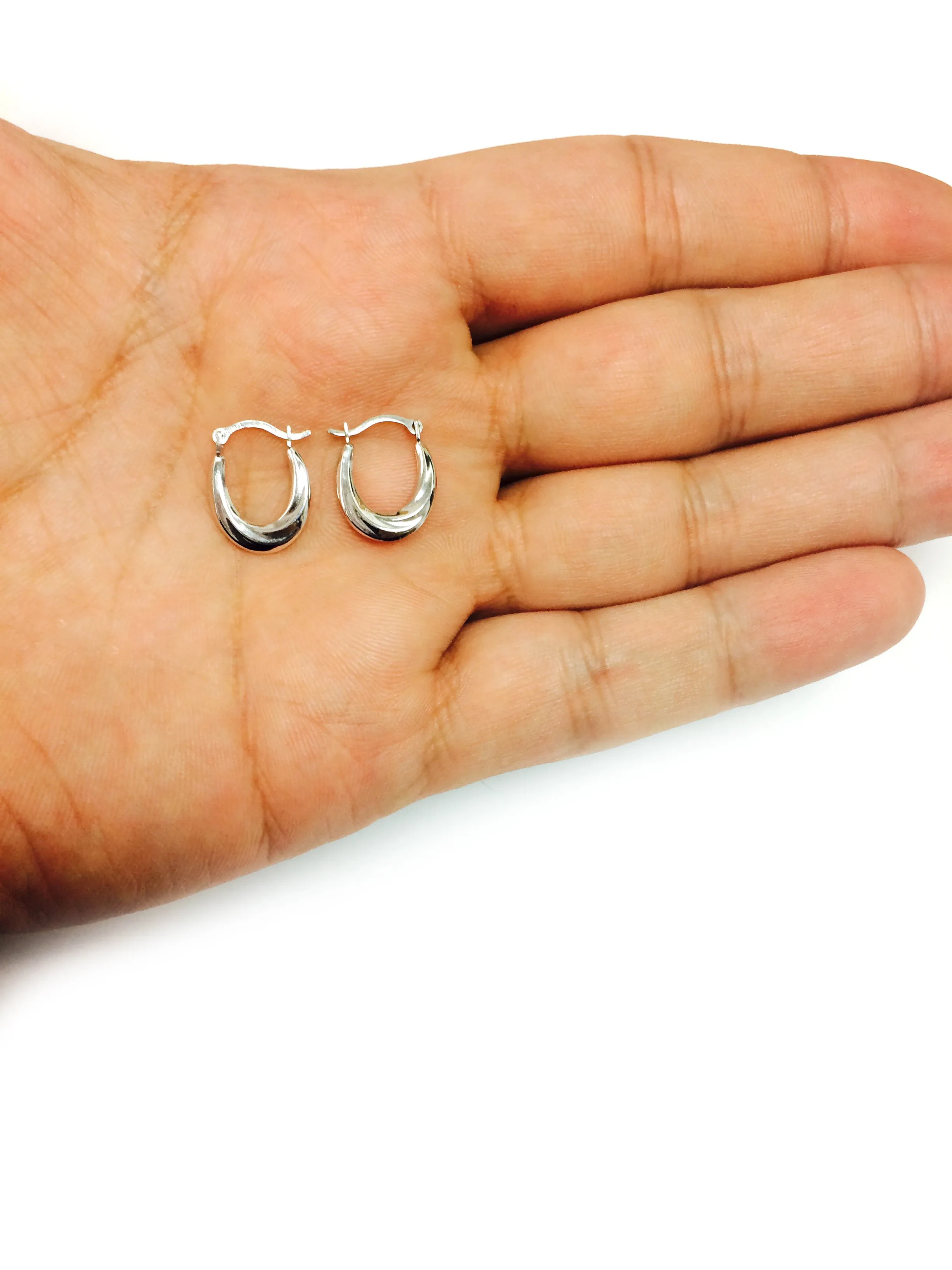 10k White Gold Swirl Design Oval Hoop Earrings, Diameter 15mm