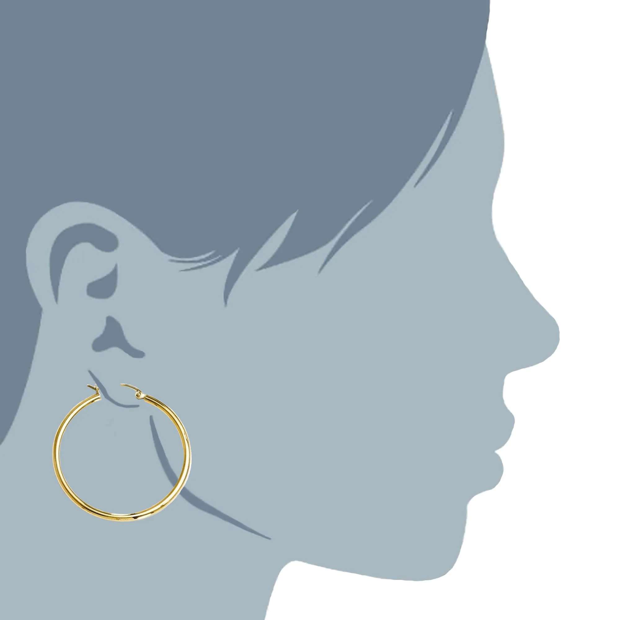 10k Yellow Gold 2mm Shiny Round Tube Hoop Earrings