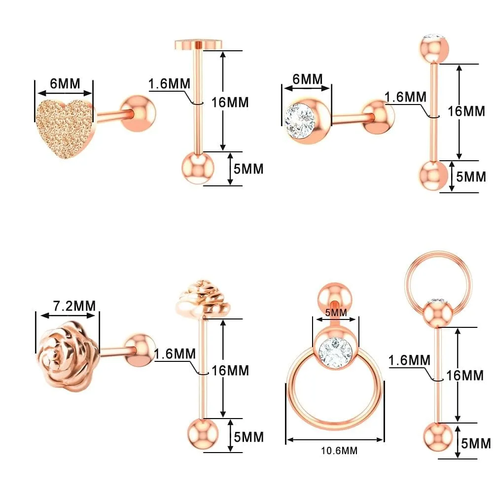 1/2PC Rose, Heart, Skull Tongue Piercing Stainless Steel Body Jewelry