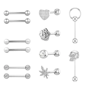 1/2PC Rose, Heart, Skull Tongue Piercing Stainless Steel Body Jewelry