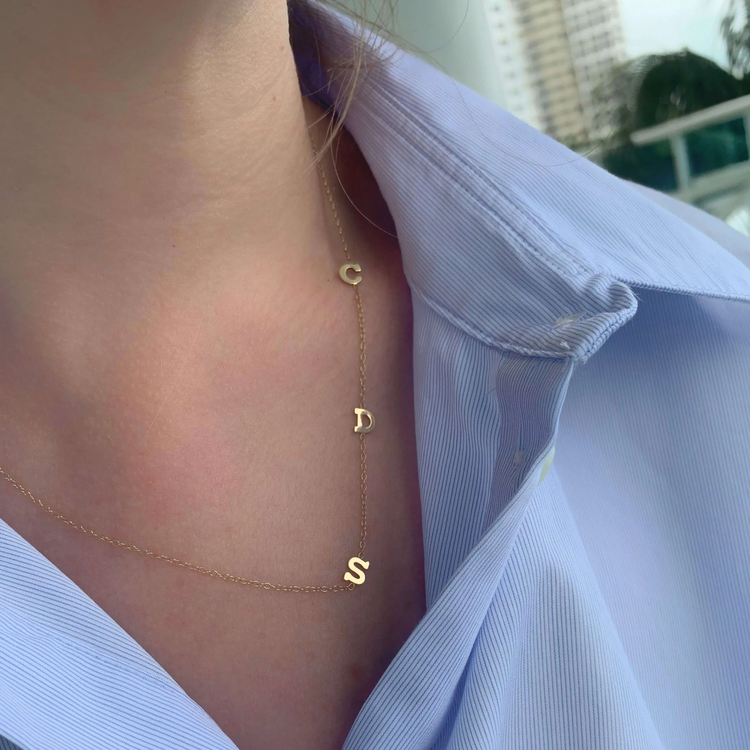 14K Gold Asymmetrical Initial Necklace