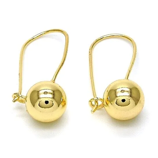 14K Gold Filled High Polish Finish Leverback Earring, Ball Design, Polished Finish, Golden Tone