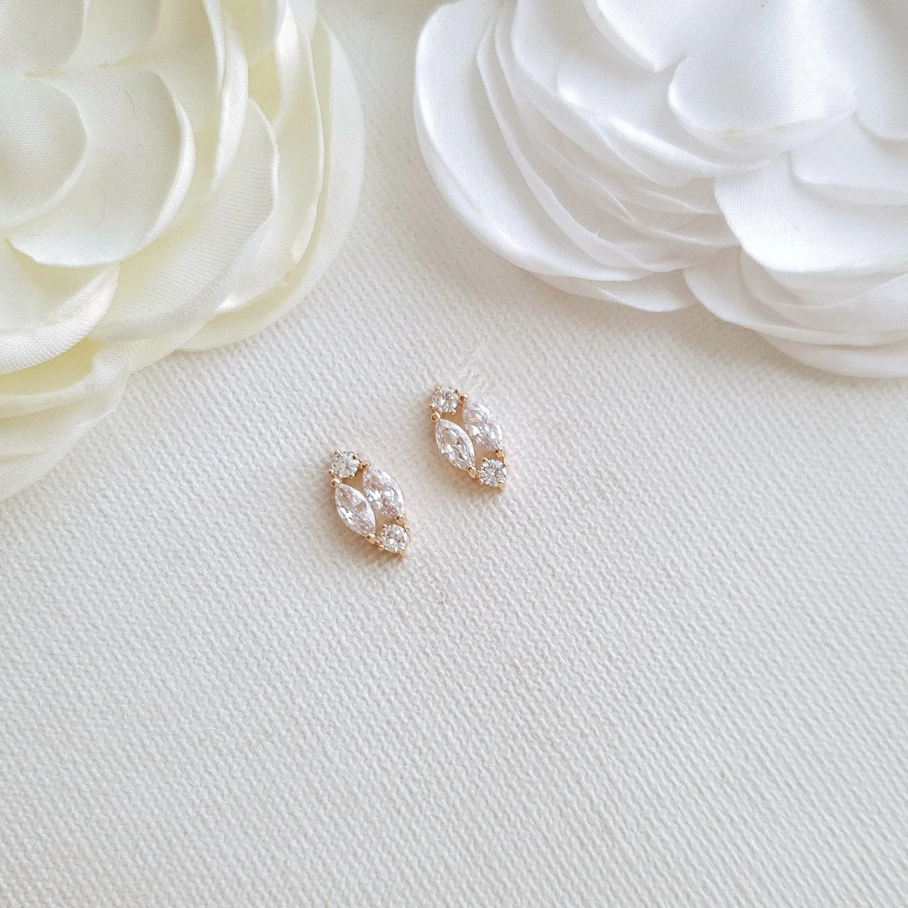 14K Gold Plated Diamond Shaped Stud Earrings-Hayley