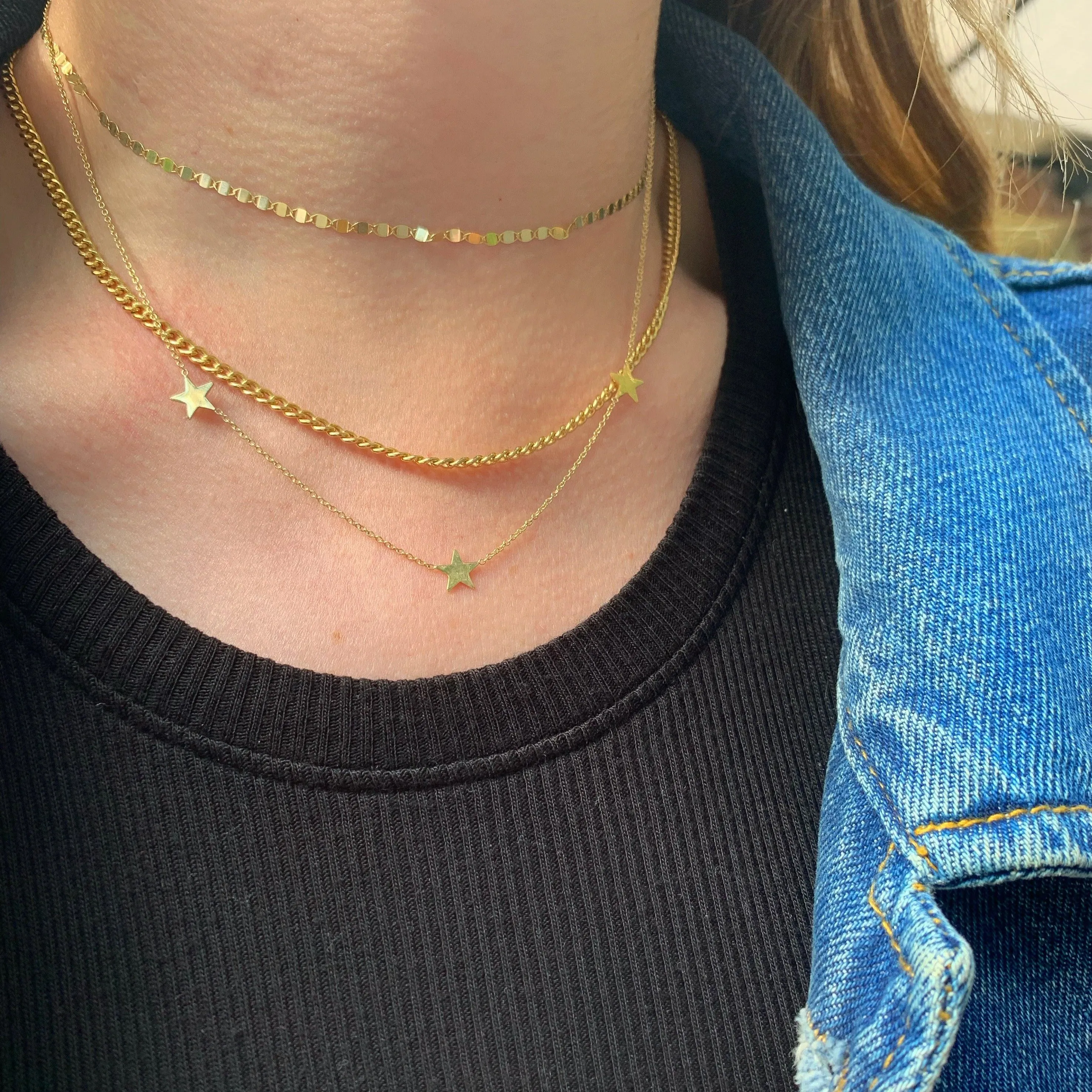 14K Gold Three Star Necklace