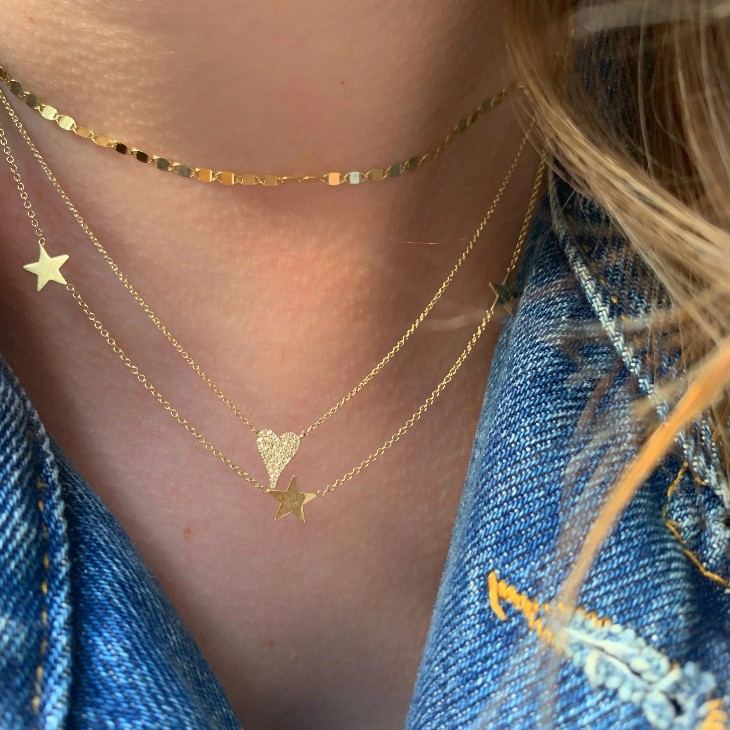 14K Gold Three Star Necklace