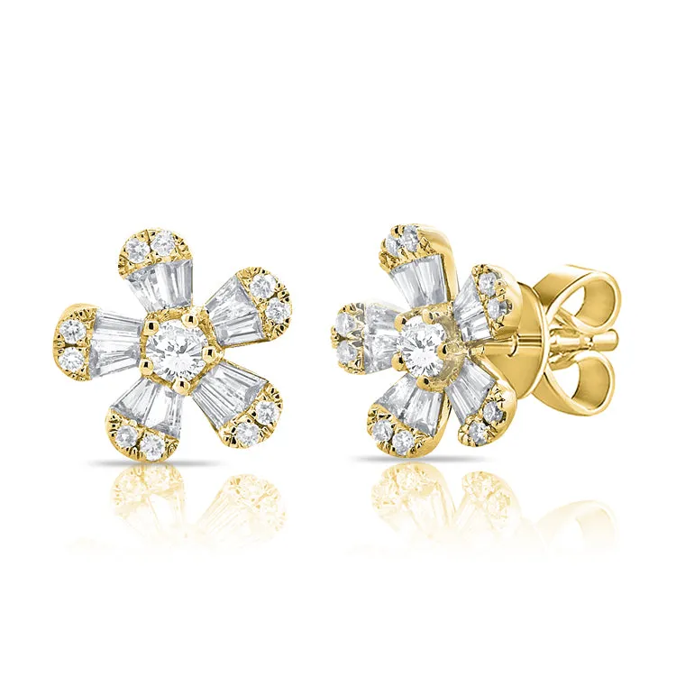 14K Rose Gold Diamond Flower Stud Earrings (Small)