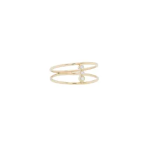 14k Tiny Diamond Bezel Bar Double Band Ring