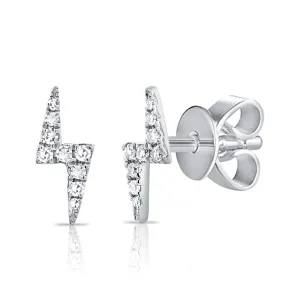 14K White Gold Diamond Lightning Bolt Stud Earrings