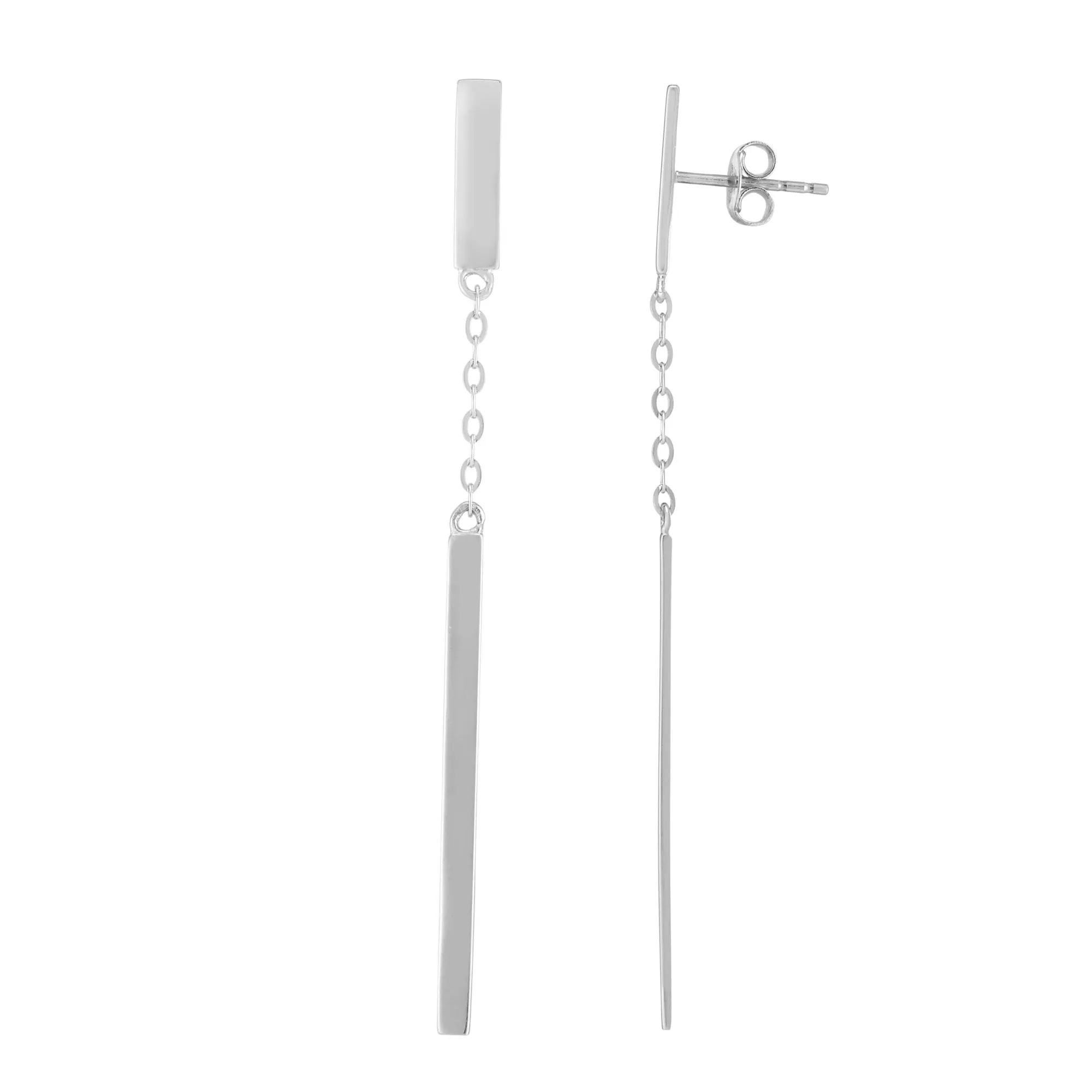 14K White Gold Hanging Bar Drop Earrings