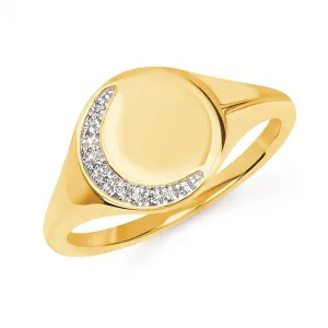 14K Yellow Gold 0.05ctw Diamond Crescent Moon Signet Ring