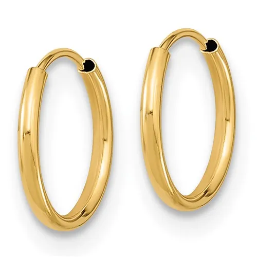 14k Yellow Gold 1MM Wide 9MM Endless Hoop Earrings