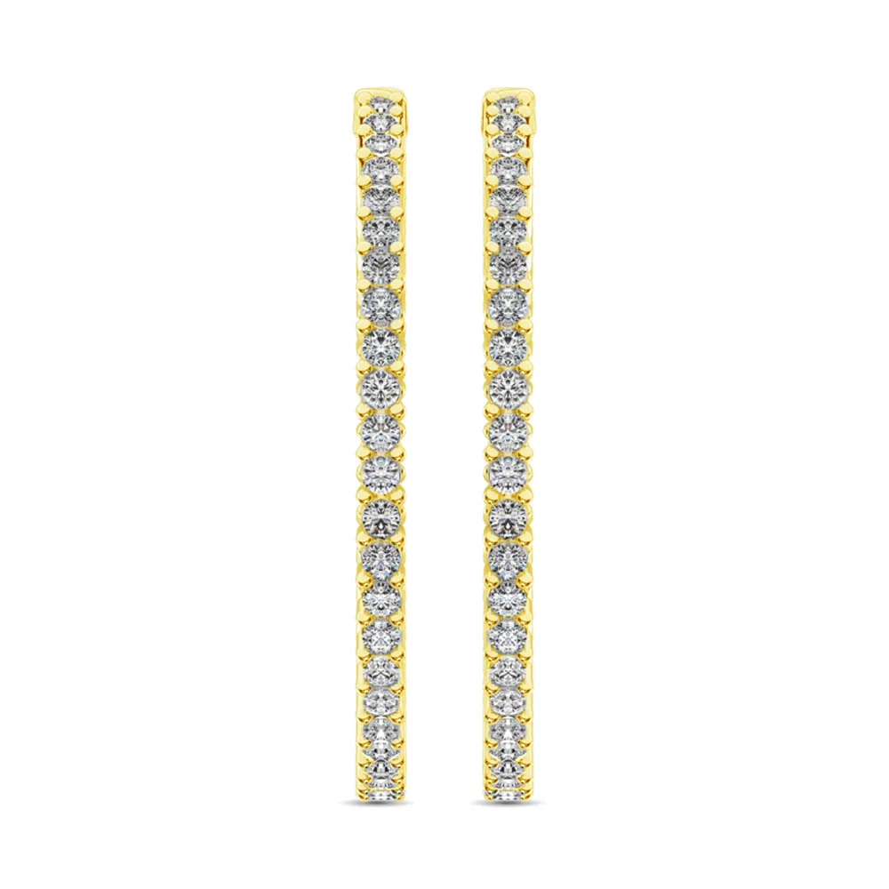 14K Yellow Gold Diamond 2 2/5 Ct.Tw. In and Out Hoop Earrings