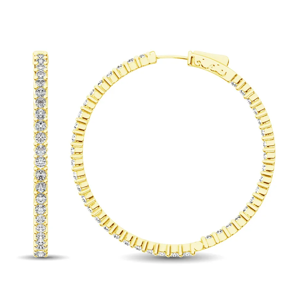 14K Yellow Gold Diamond 2 2/5 Ct.Tw. In and Out Hoop Earrings