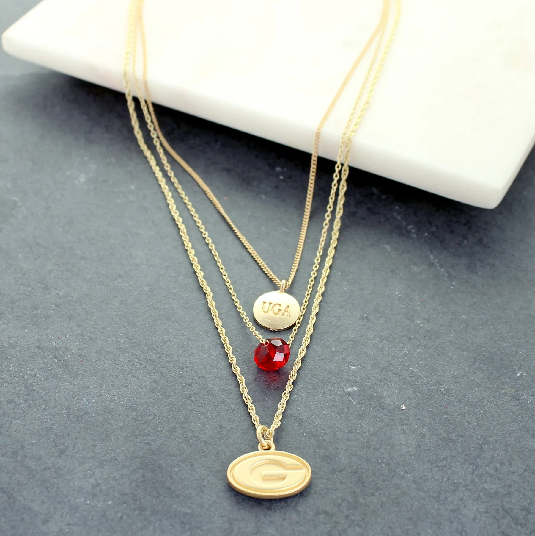 16” - 20” Georgia Matte Gold Logo Trio Necklace