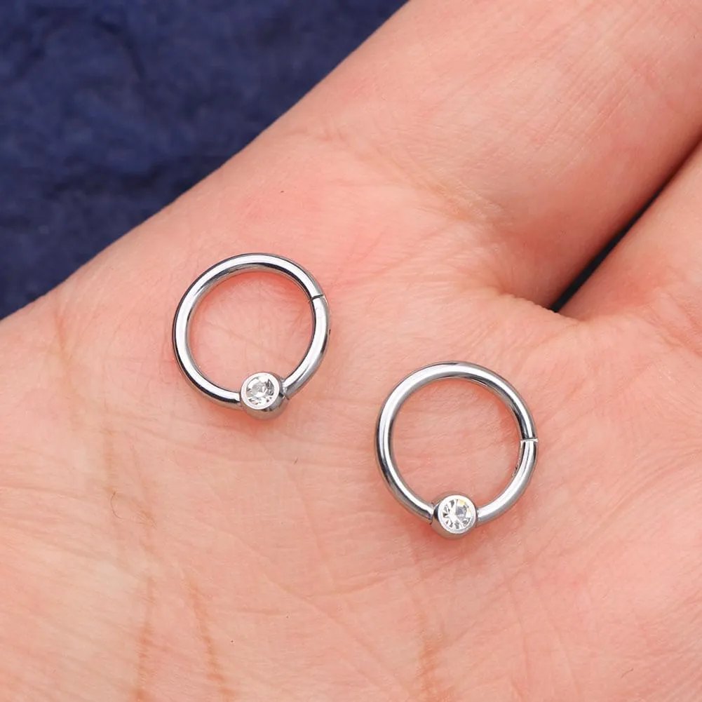 16G Clear CZ Hinged Segment Daith Septum Ring