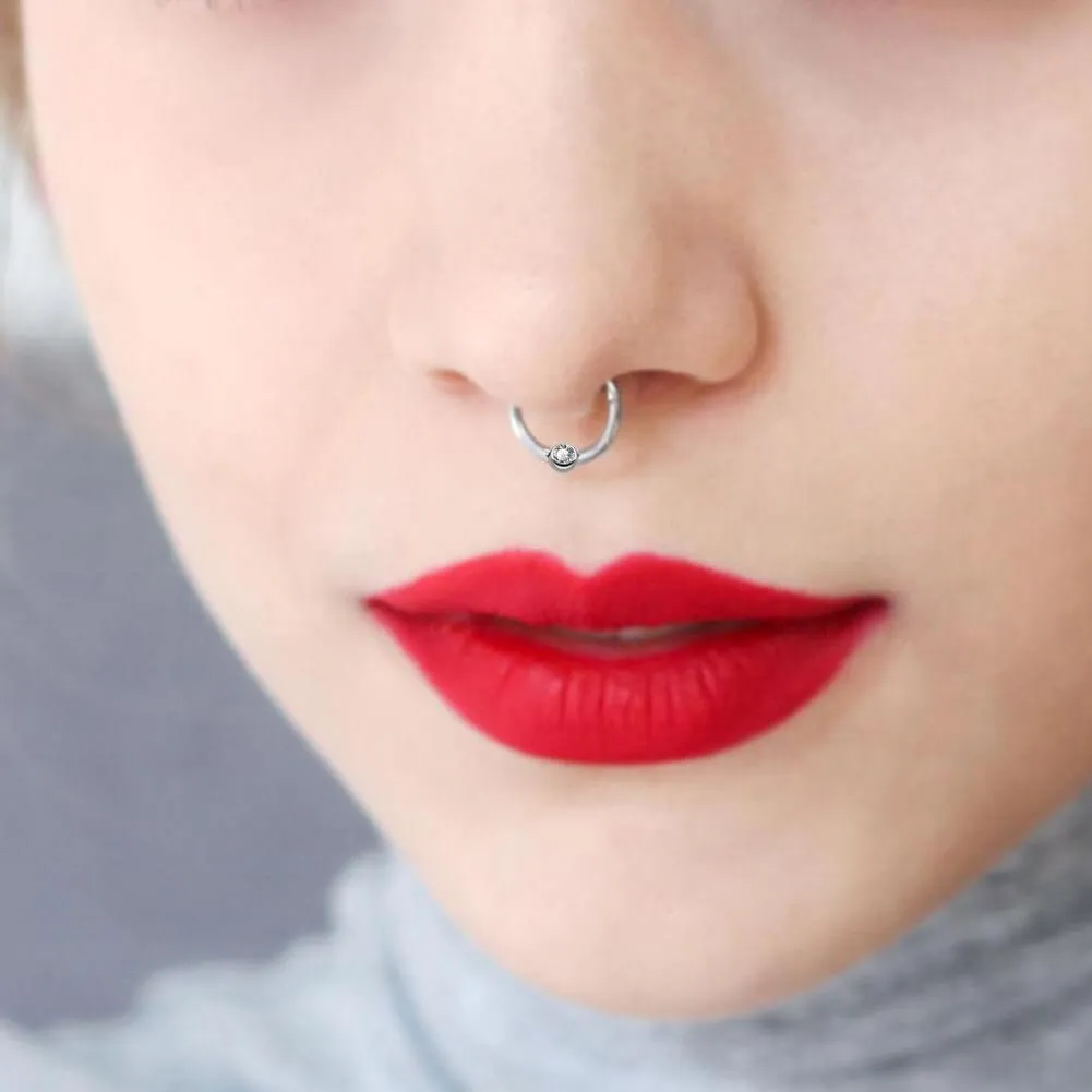 16G Clear CZ Hinged Segment Daith Septum Ring