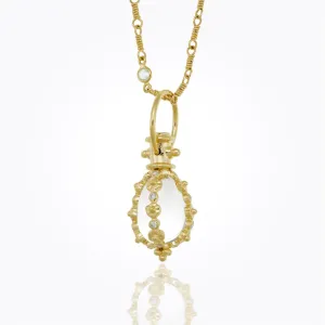 18K Fiori Amulet with oval rock crystal and diamond