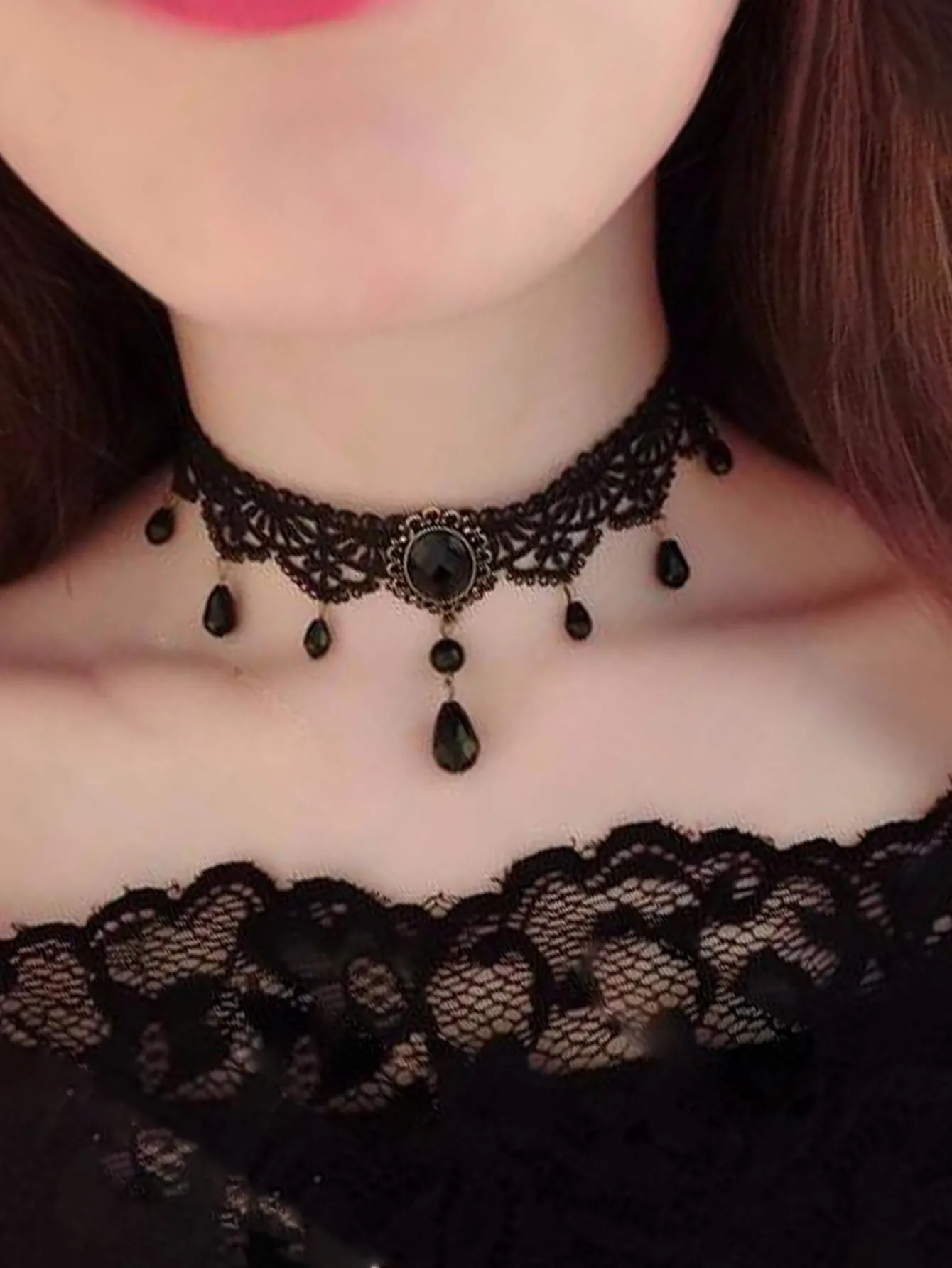 1pc Dark Style Black Lace Choker Necklace For Women Party Costume Accessories