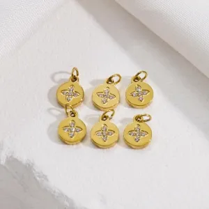 2 PCS/Package 304 Stainless Steel Rhinestones 14K Gold Plated Solid Color Pendant