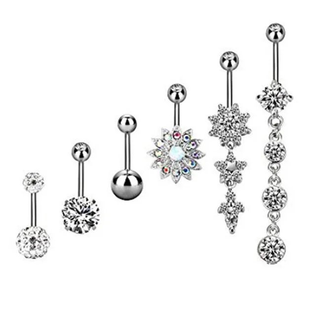 2/4/5/6/7Pcs/Set Surgical Steel Piercings  14G Navel Piercings Belly Button Piercing Dangle Earrings Belly Bar Sexy Body Jewelry