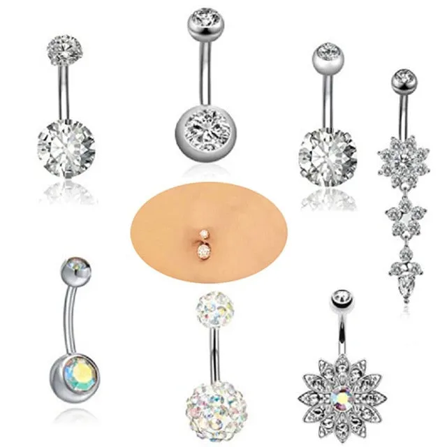 2/4/5/6/7Pcs/Set Surgical Steel Piercings  14G Navel Piercings Belly Button Piercing Dangle Earrings Belly Bar Sexy Body Jewelry