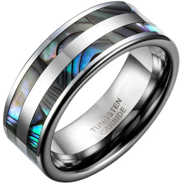 8mm Top Quality Tungsten Carbide Ring with Double Abalone Shell Inlay for Men Engagement Wedding Bands anillos hombre