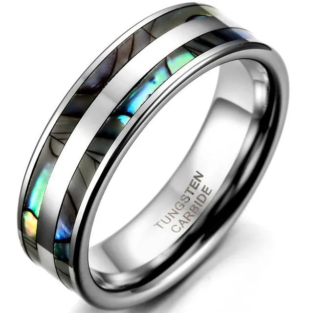 8mm Top Quality Tungsten Carbide Ring with Double Abalone Shell Inlay for Men Engagement Wedding Bands anillos hombre