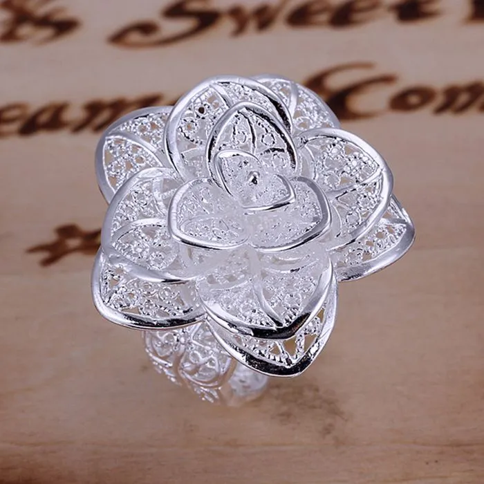 925 jewelry silver plated jewelry ring fine nice flower ring top quality wholesale and retail SMTR116