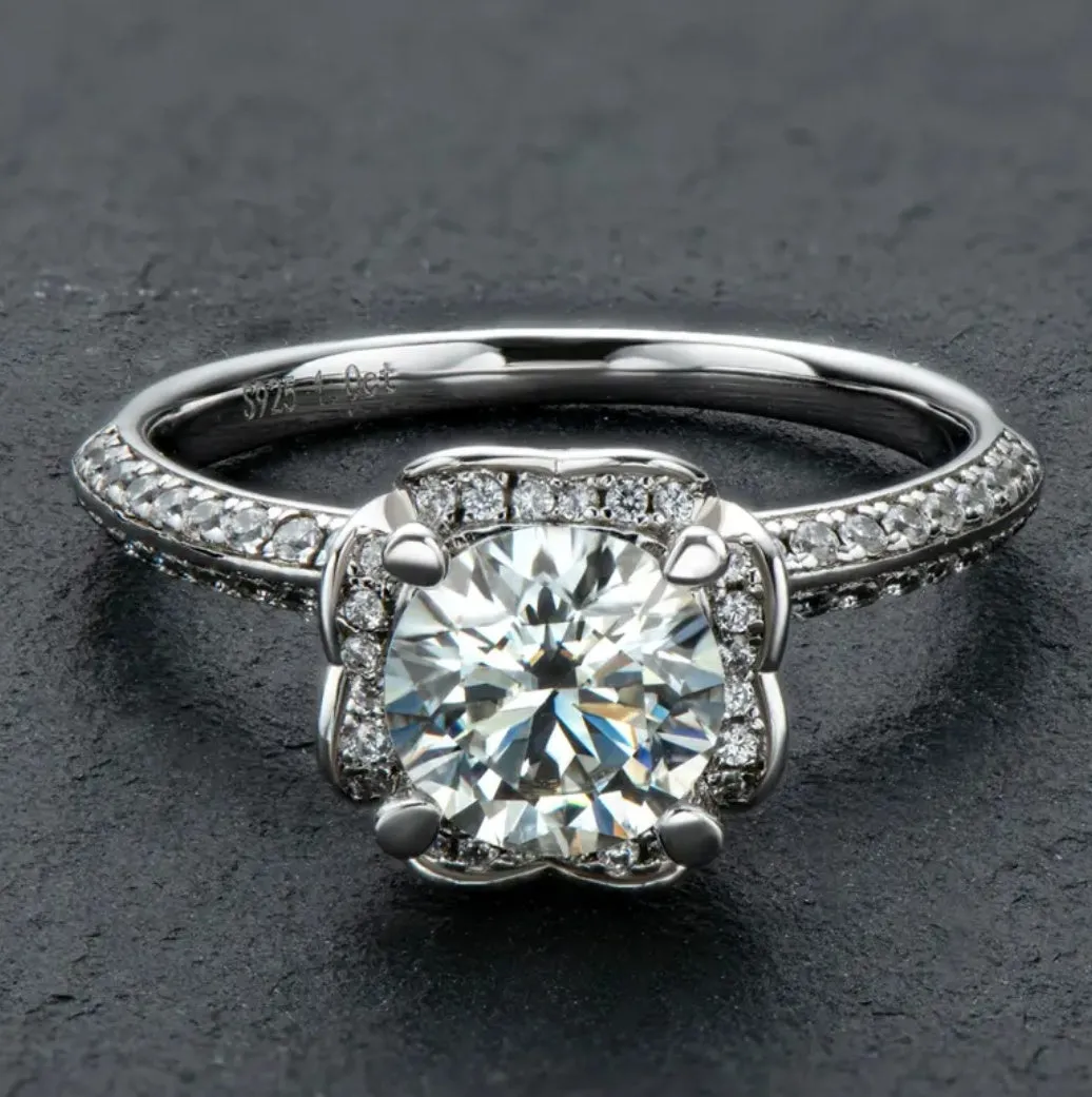 925 Silver 1ct 6.5mm Moissanite Diamond Ring