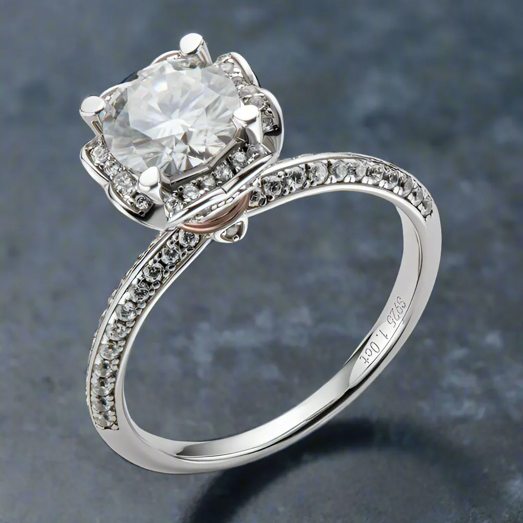 925 Silver 1ct 6.5mm Moissanite Diamond Ring