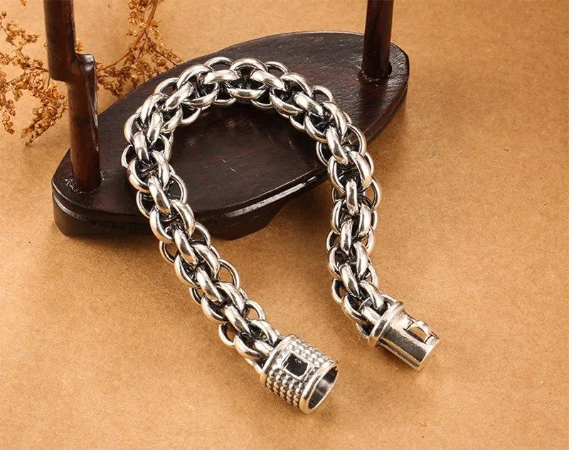 925 Sterling Silver Link Chain Handmade Punk Rock Men's Vintage Bracelet