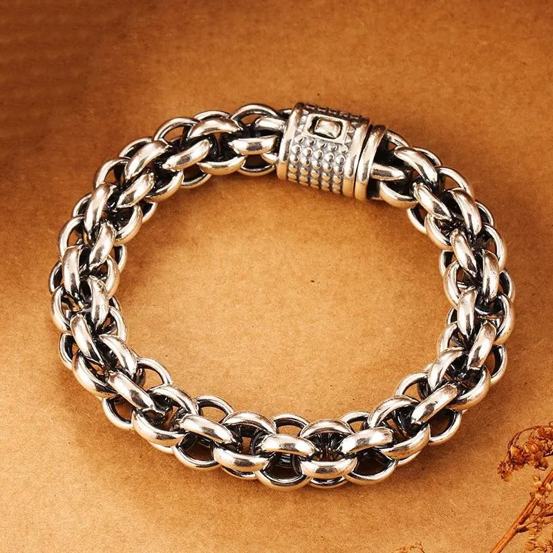 925 Sterling Silver Link Chain Handmade Punk Rock Men's Vintage Bracelet