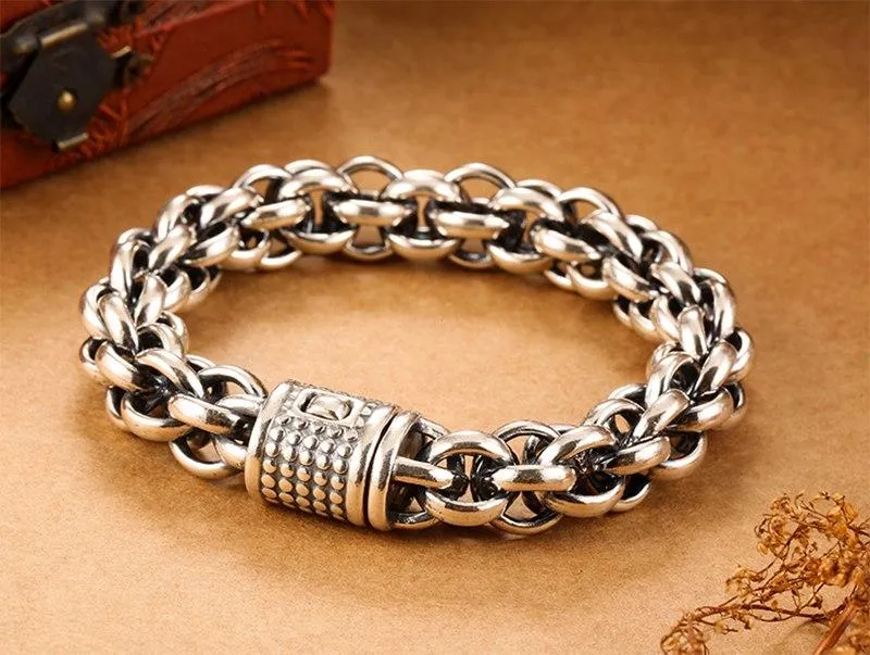 925 Sterling Silver Link Chain Handmade Punk Rock Men's Vintage Bracelet