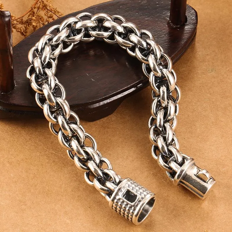 925 Sterling Silver Link Chain Handmade Punk Rock Men's Vintage Bracelet