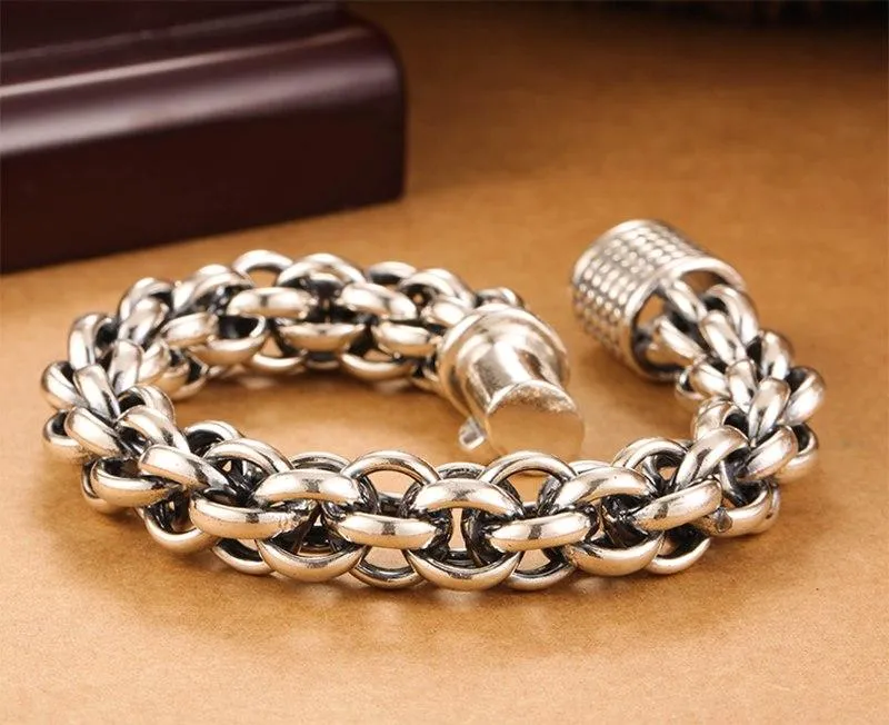 925 Sterling Silver Link Chain Handmade Punk Rock Men's Vintage Bracelet