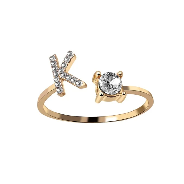 A-Z Letter Gold Color Metal Adjustable Rings