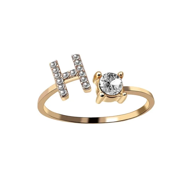 A-Z Letter Gold Color Metal Adjustable Rings