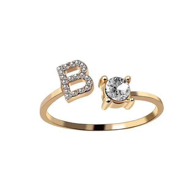 A-Z Letter Gold Color Metal Adjustable Rings