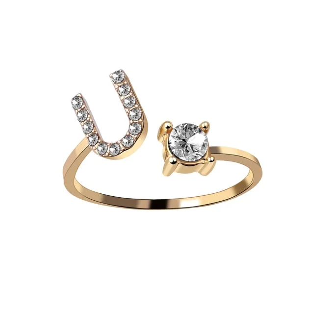 A-Z Letter Gold Color Metal Adjustable Rings