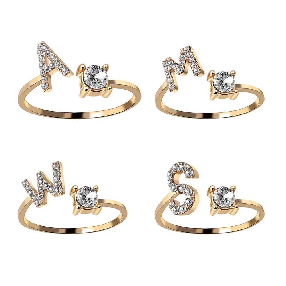 A-Z Letter Gold Color Metal Adjustable Rings