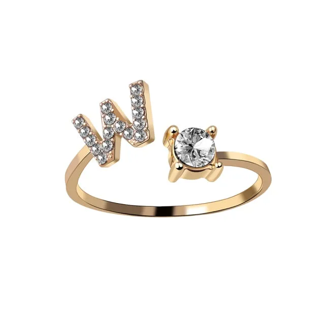 A-Z Letter Gold Color Metal Adjustable Rings