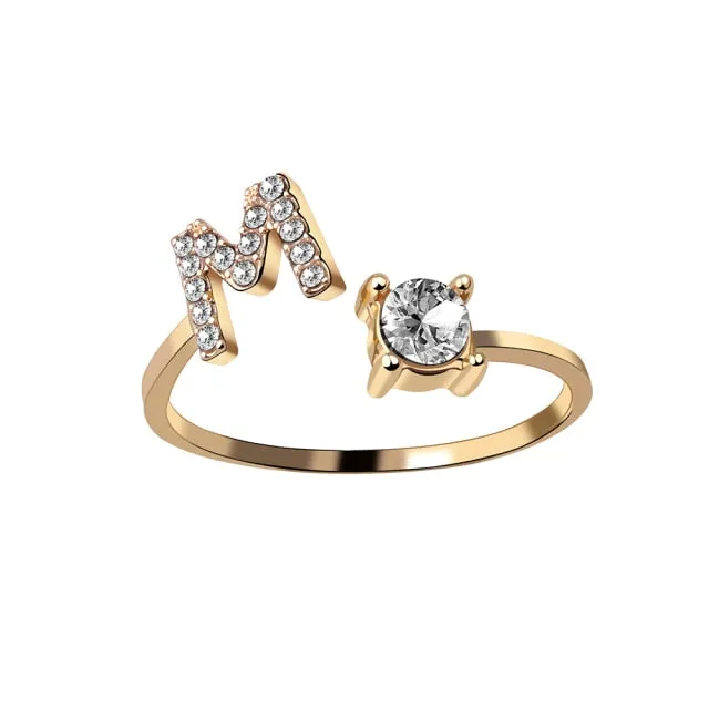 A-Z Letter Gold Color Metal Adjustable Rings