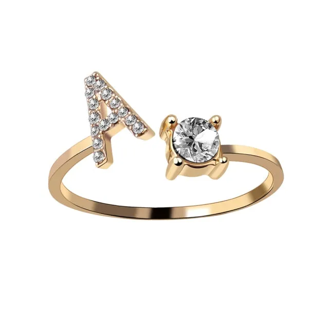 A-Z Letter Gold Color Metal Adjustable Rings