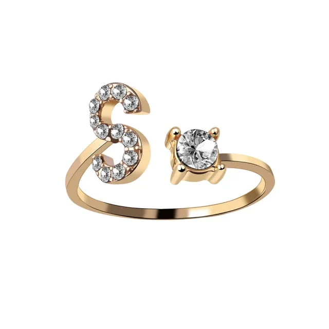 A-Z Letter Gold Color Metal Adjustable Rings