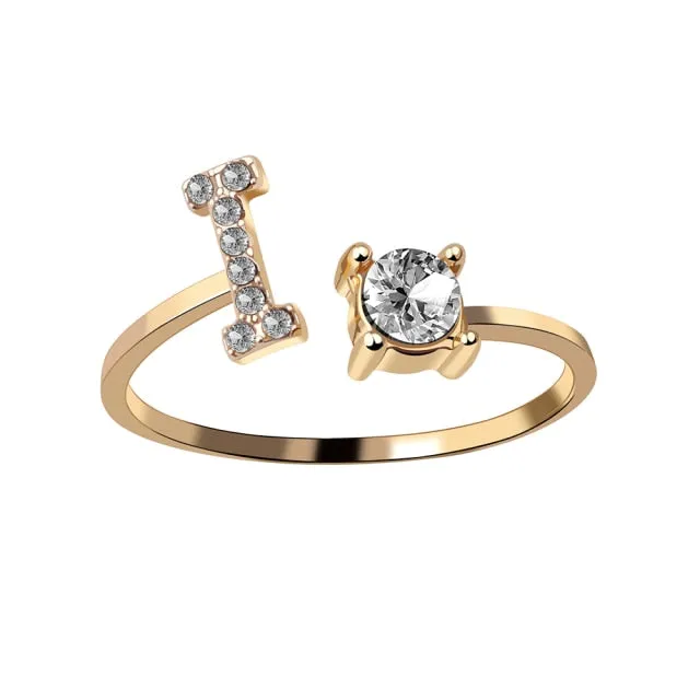 A-Z Letter Gold Color Metal Adjustable Rings