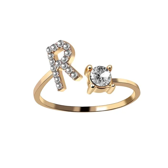 A-Z Letter Gold Color Metal Adjustable Rings