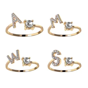 A-Z Letter Gold Color Metal Adjustable Rings